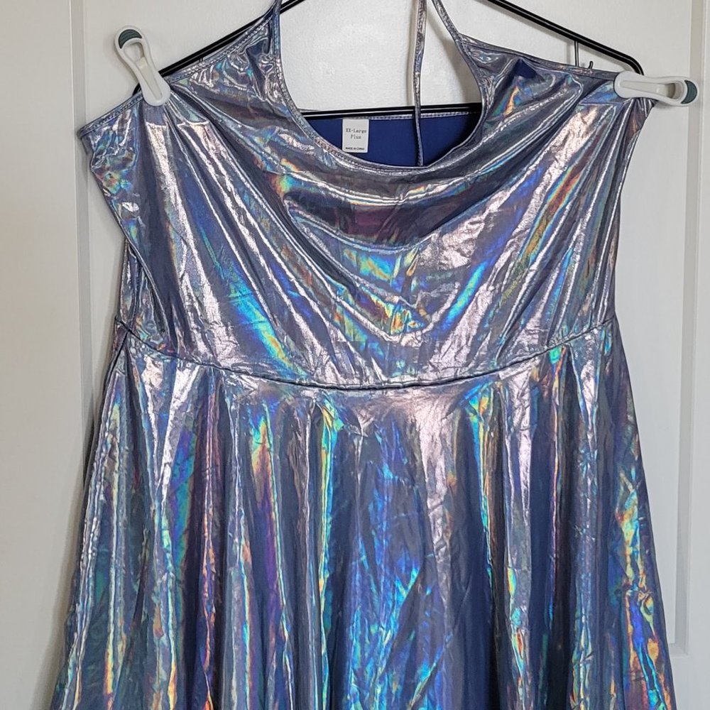 XXL Women's Plus Metallic Halter Skater Mini Dress